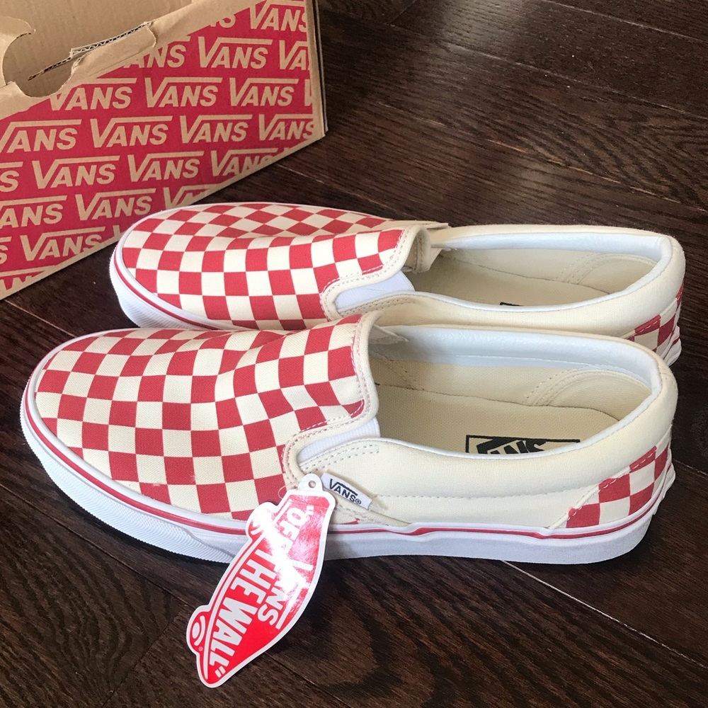 Red and White slip on vans